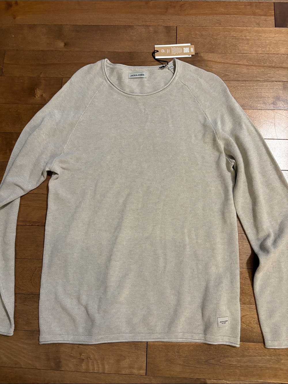 NWT Organic Cotton Jack & Jones Light Cream Crewneck Knit Sweater